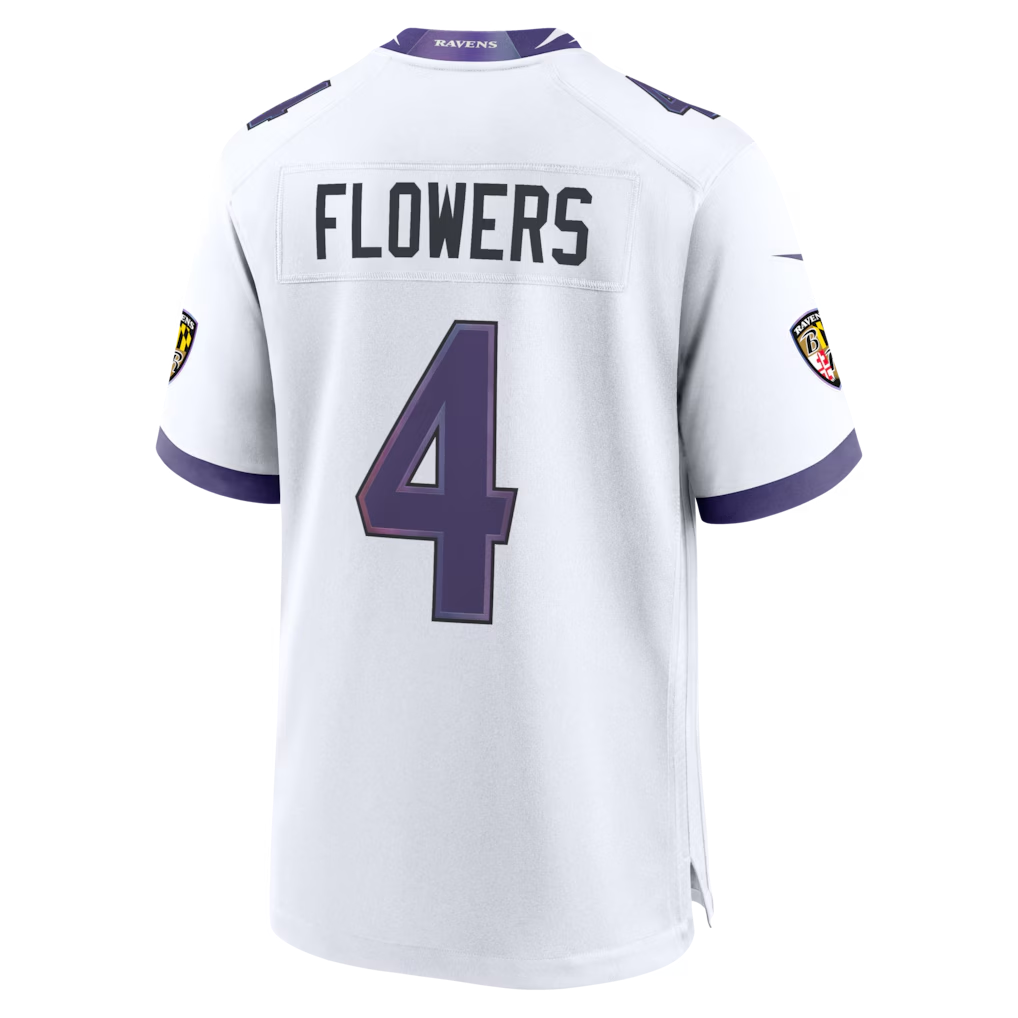 Elroe B.Ravens #4 Zay Flowers White Game Stitched Jerseys