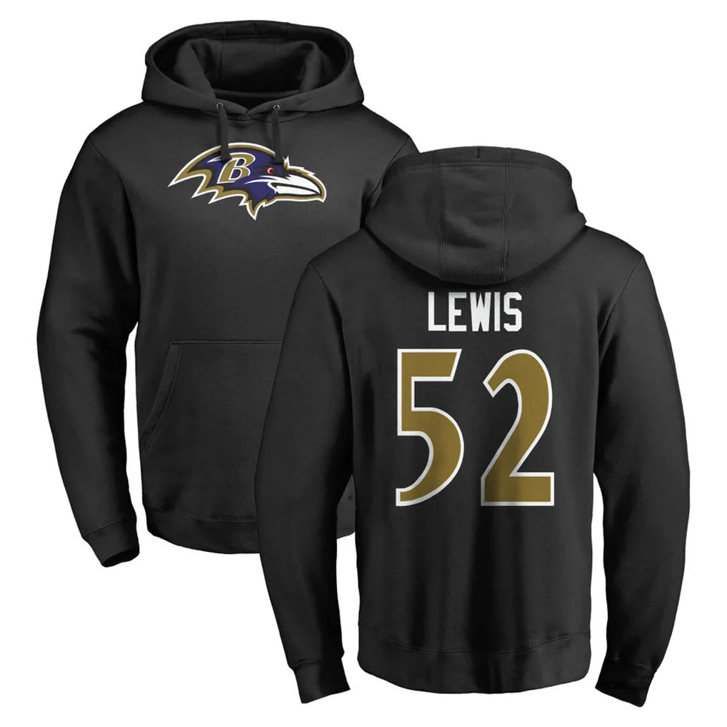Elroe B.Ravens #52 Ray Lewis Player Black Pullover Hoodie Stitched Jerseys