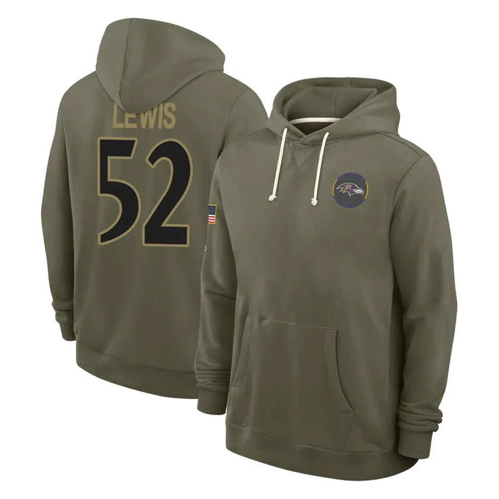 Elroe B.Ravens #52 Ray Lewis Player Olive Salute to Service Hoodie Stitched Jerseys