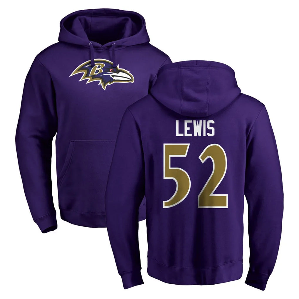 Elroe B.Ravens #52 Ray Lewis Player Purple Salute to Service Pullover Hoodie Stitched Jerseys