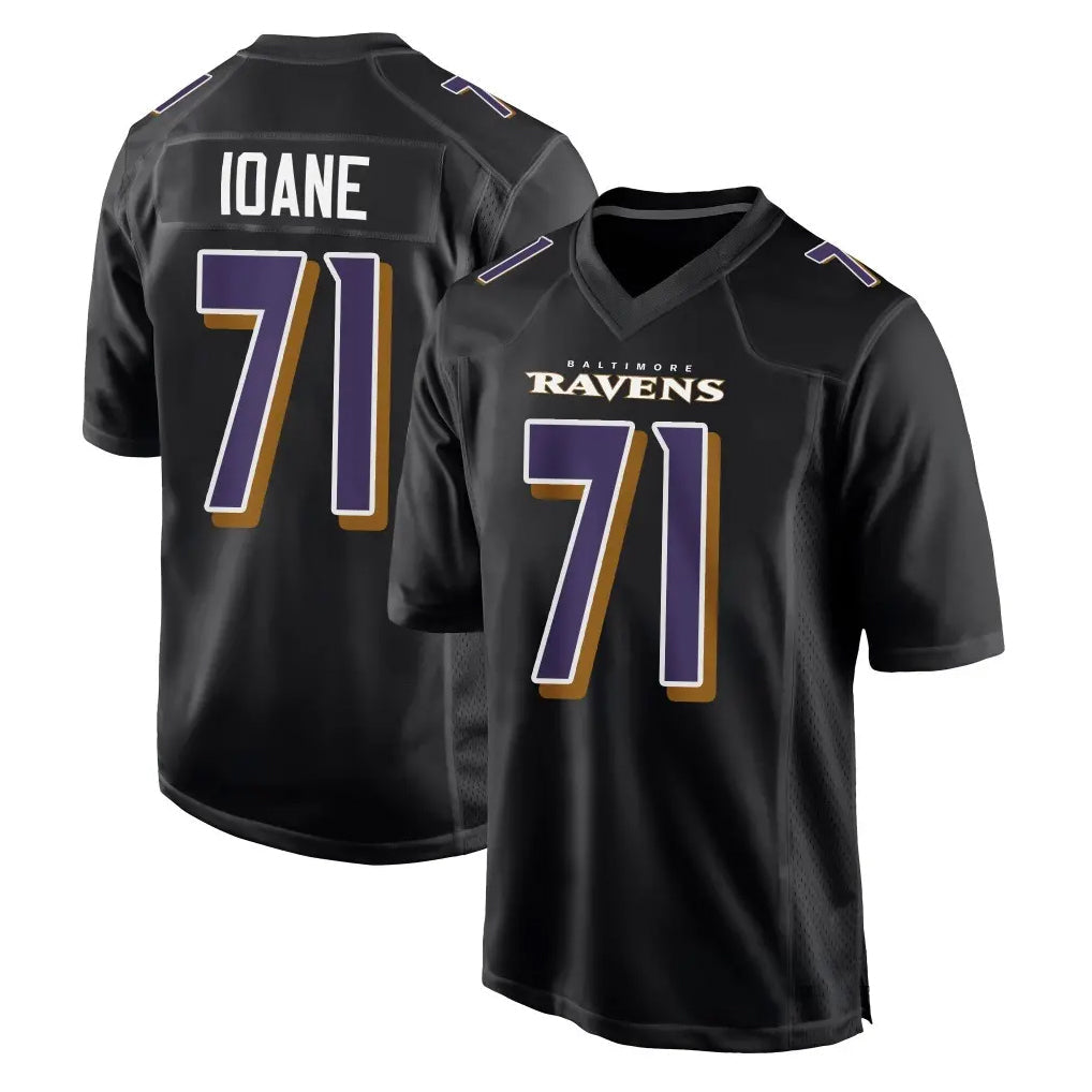 Elroe B.Ravens #71 Olaivavega Ioane Player Black Carbon Fashion Home Stitched Jerseys