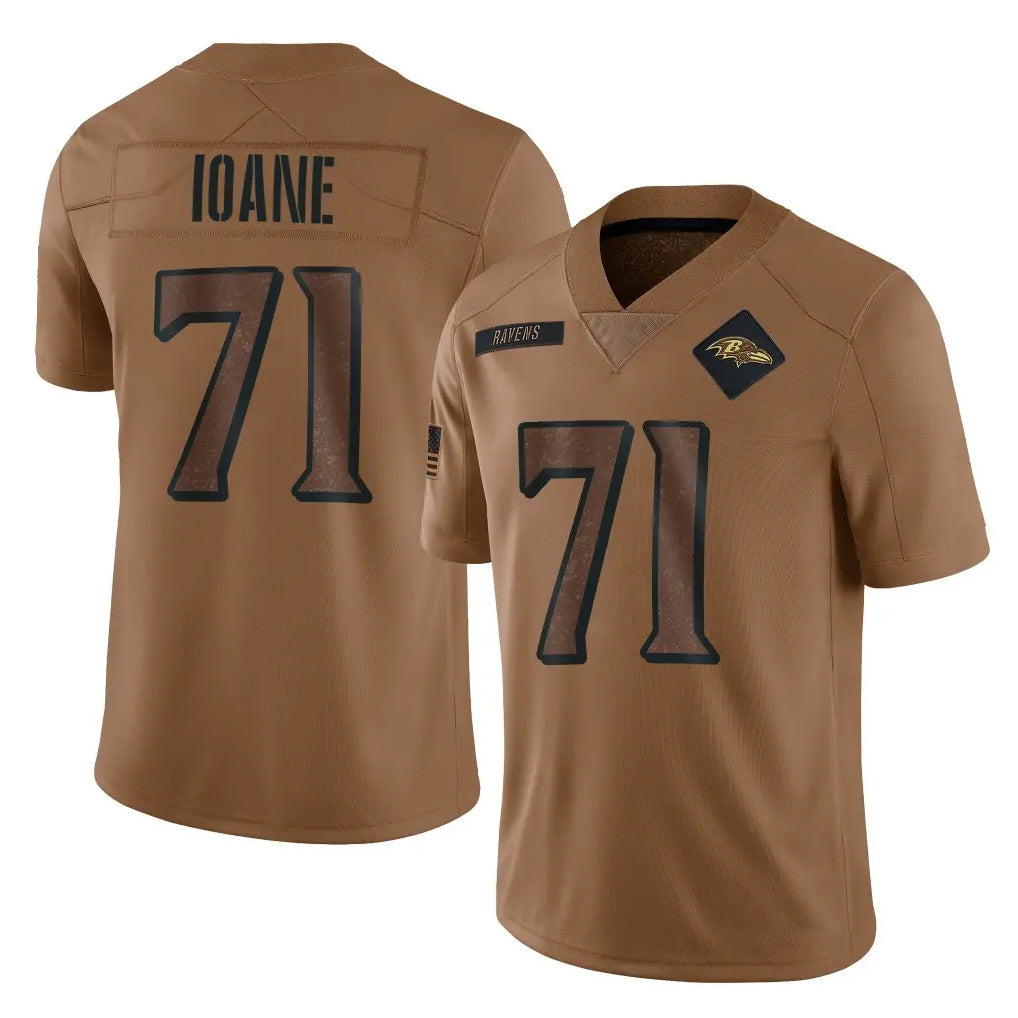 Elroe B.Ravens #71 Olaivavega Ioane Player Brown Salute To Service Limited Stitched Jerseys