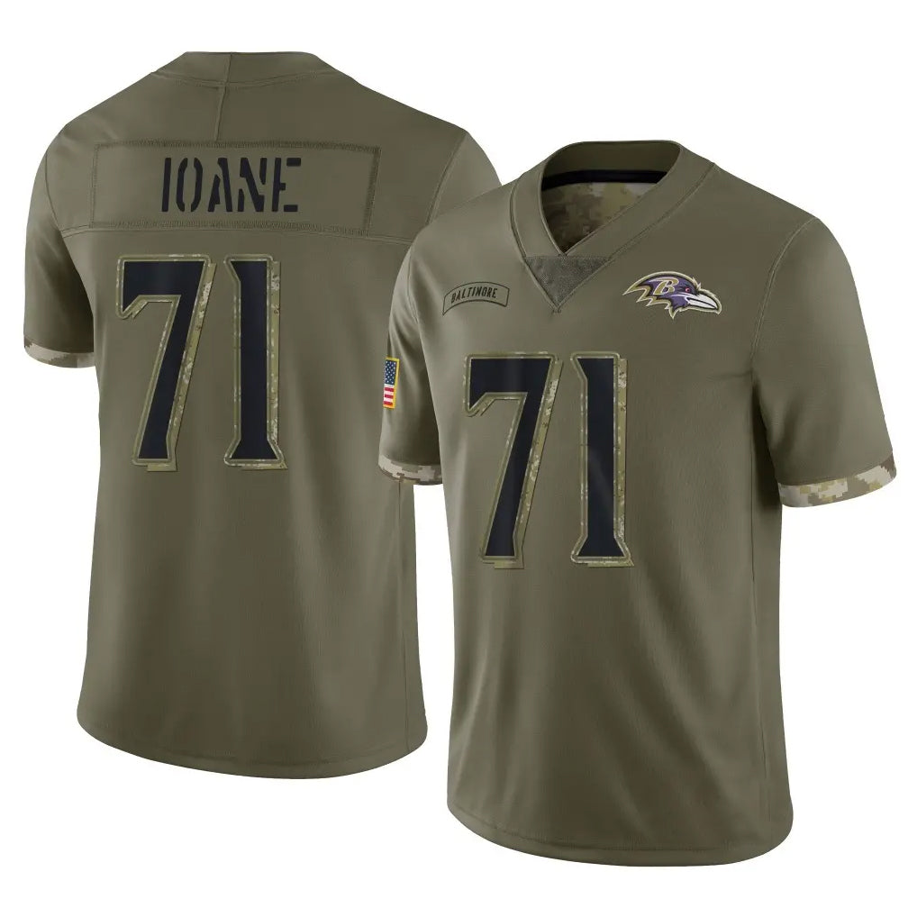 Elroe B.Ravens #71 Olaivavega Ioane Player Olive Salute To Service Stitched Jerseys