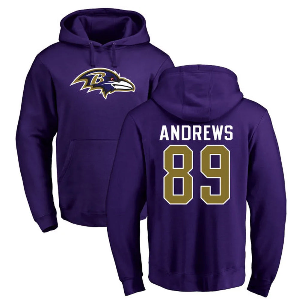 Elroe B.Ravens #89 Mark Andrews Player Purple Salute to Service Pullover Hoodie Stitched Jerseys