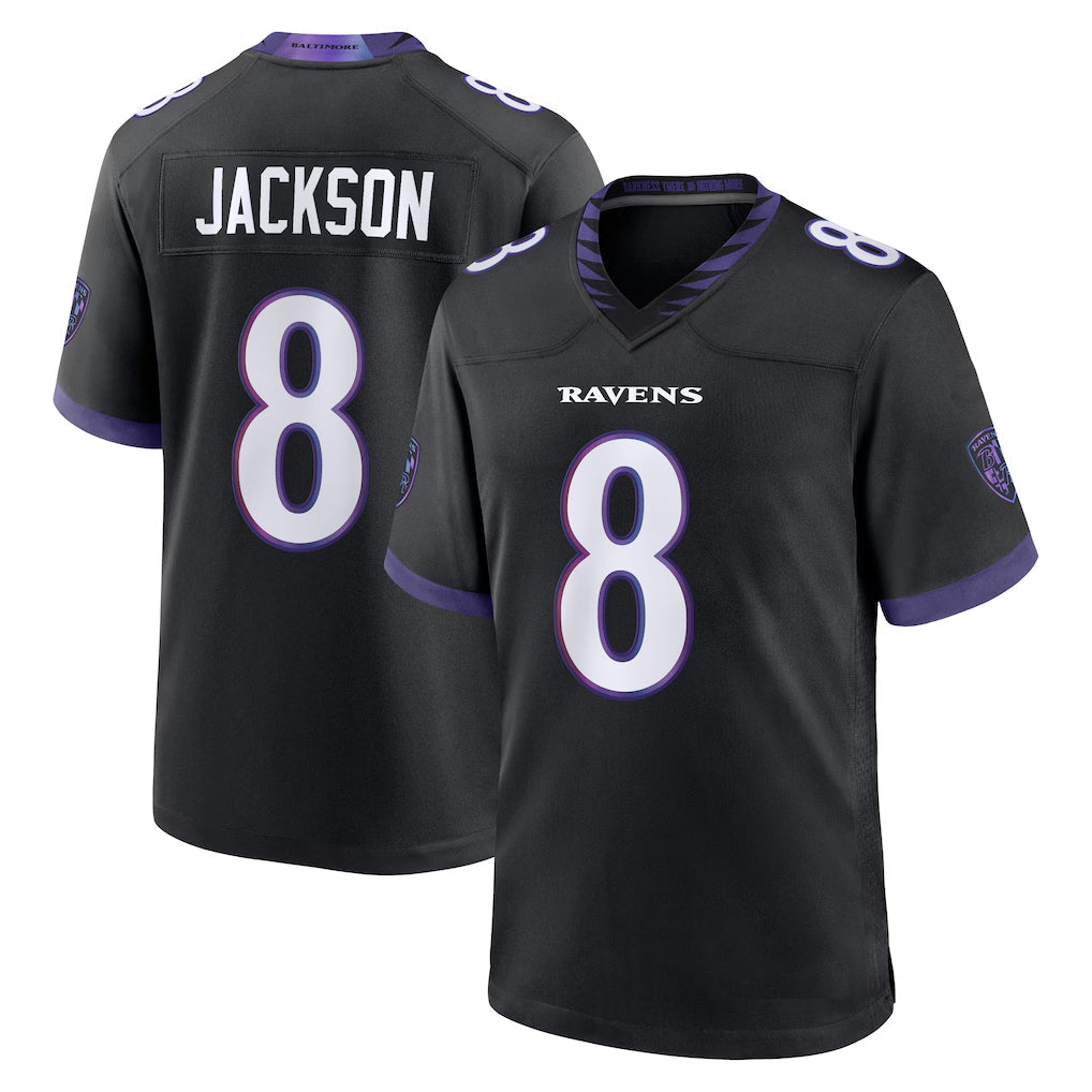 Elroe B.Ravens #8 Lamar Jackson Player Black Home Game Stitched Jerseys