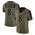 Elroe B.Ravens #8 Lamar Jackson Player Olive Salute To Service Limited Game Stitched Jerseys