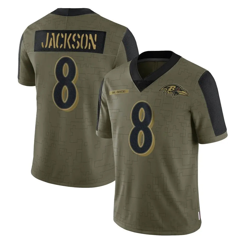 Elroe B.Ravens #8 Lamar Jackson Player Olive Salute To Service Limited Game Stitched Jerseys