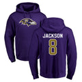 Elroe B.Ravens #8 Lamar Jackson Player Purple Salute to Service Pullover Hoodie Stitched Jerseys