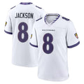 Elroe B.Ravens #8 Lamar Jackson Player White Home Game Stitched Jerseys