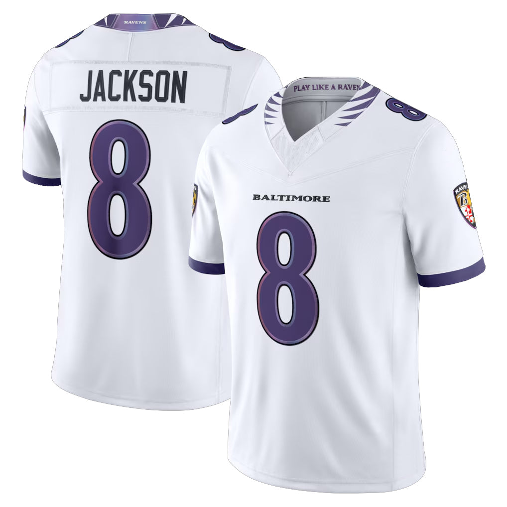 Elroe B.Ravens #8 Lamar Jackson Player White Limited Elite Home Game Stitched Jerseys
