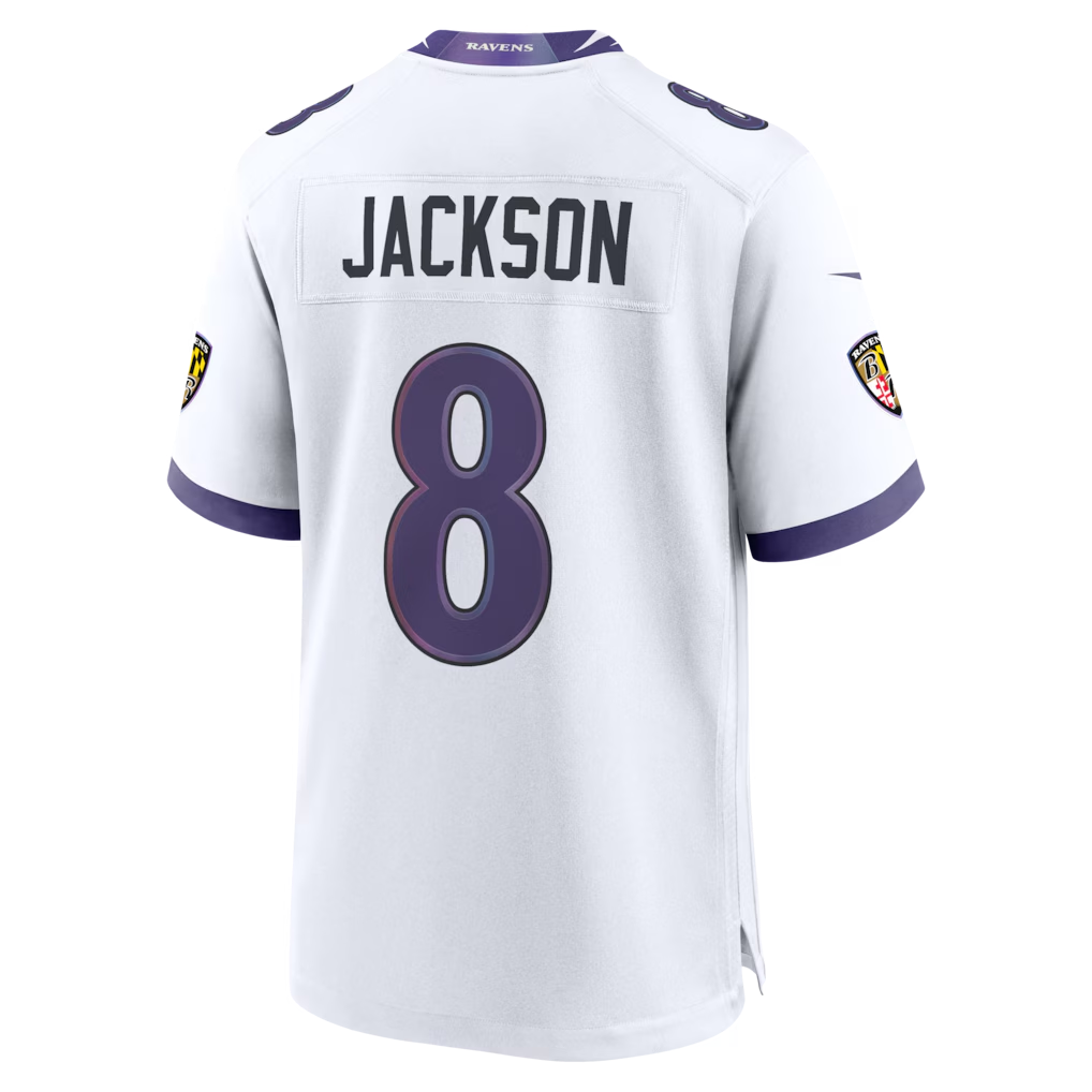 Elroe B.Ravens #8 Lamar Jackson White Game Stitched Jerseys