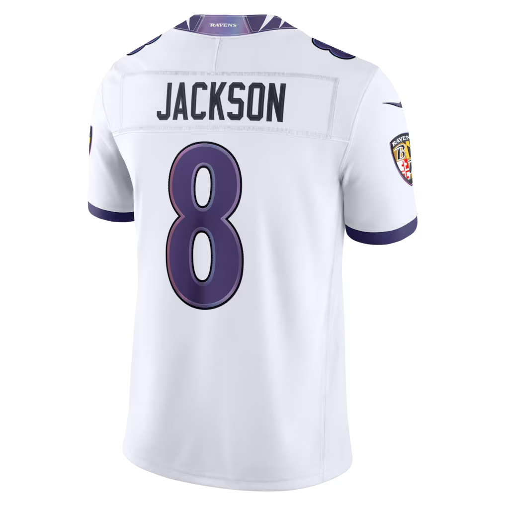 Elroe B.Ravens #8 Lamar Jackson White Vapor F.U.S.E. Stitched Limited Jerseys