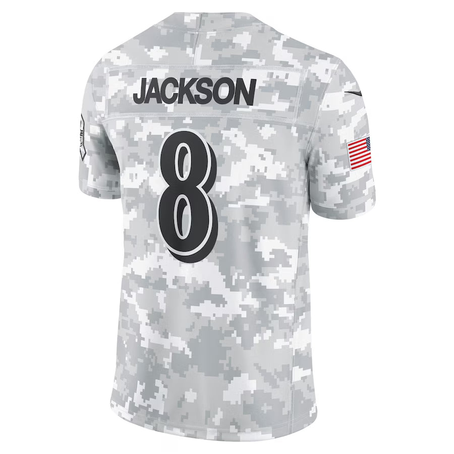 Elroe B.Ravens #8 Lamar Jackson Player Arctic Camo Salute to Service Limited  Stitched Jerseys