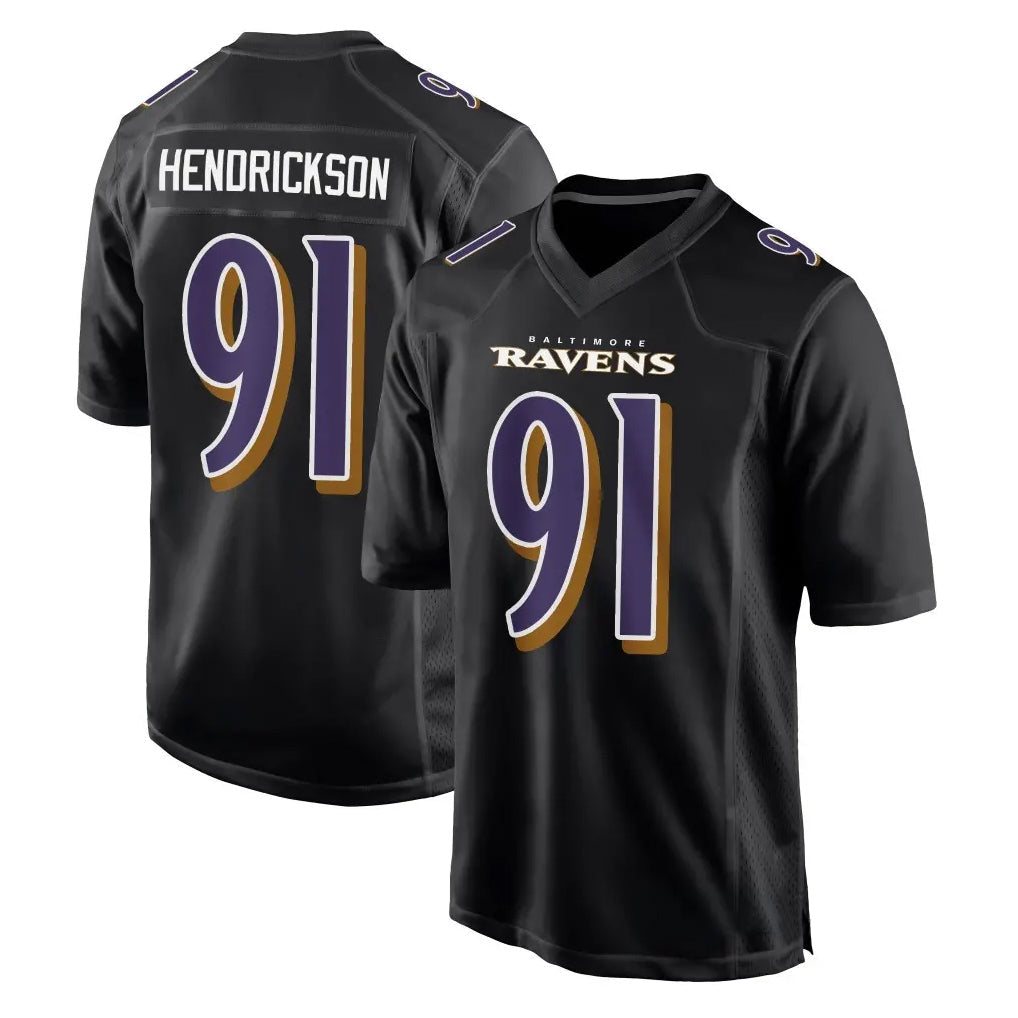 Elroe B.Ravens #91 Trey Hendrickson Player Black Carbon Fashion Home Stitched Jerseys