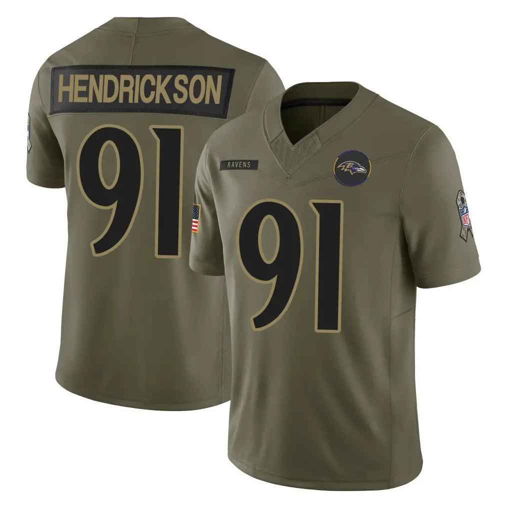 Elroe B.Ravens #91 Trey Hendrickson Player Olive Salute To Service Limited Home Game Stitched Jerseys