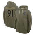 Elroe B.Ravens #91 Trey Hendrickson Player Olive Salute to Service Hoodie Stitched Jerseys