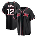 Elroe B.Red Sox #12 Connor Wong Player Black Out Home Game Stitched Jerseys
