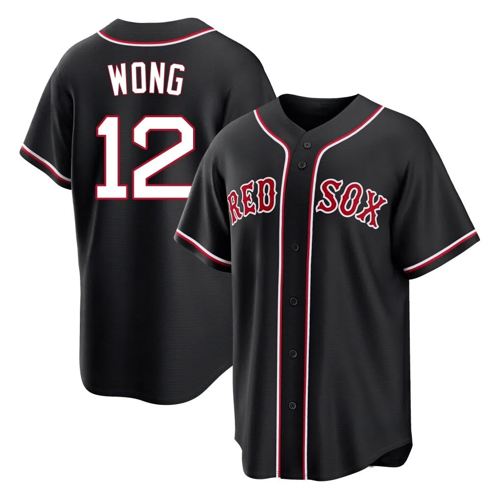 Elroe B.Red Sox #12 Connor Wong Player Black Out Home Game Stitched Jerseys