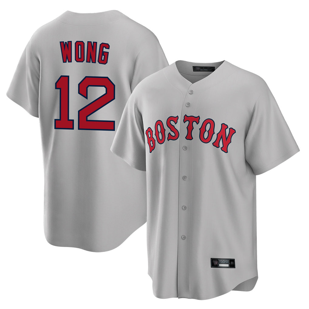 Elroe B.Red Sox #12 Connor Wong Player Gray Road Home Game Stitched Jerseys