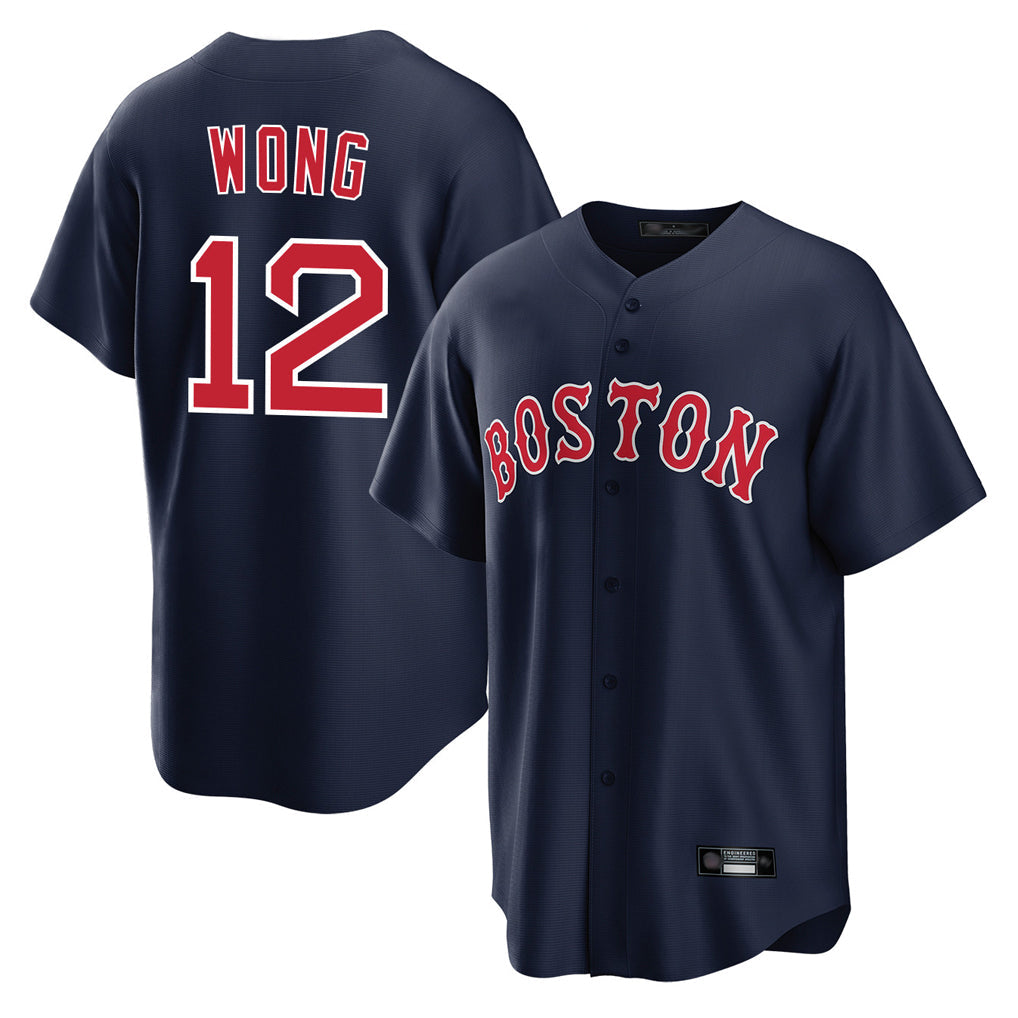 Elroe B.Red Sox #12 Connor Wong Player Navy Home Game Stitched Jerseys