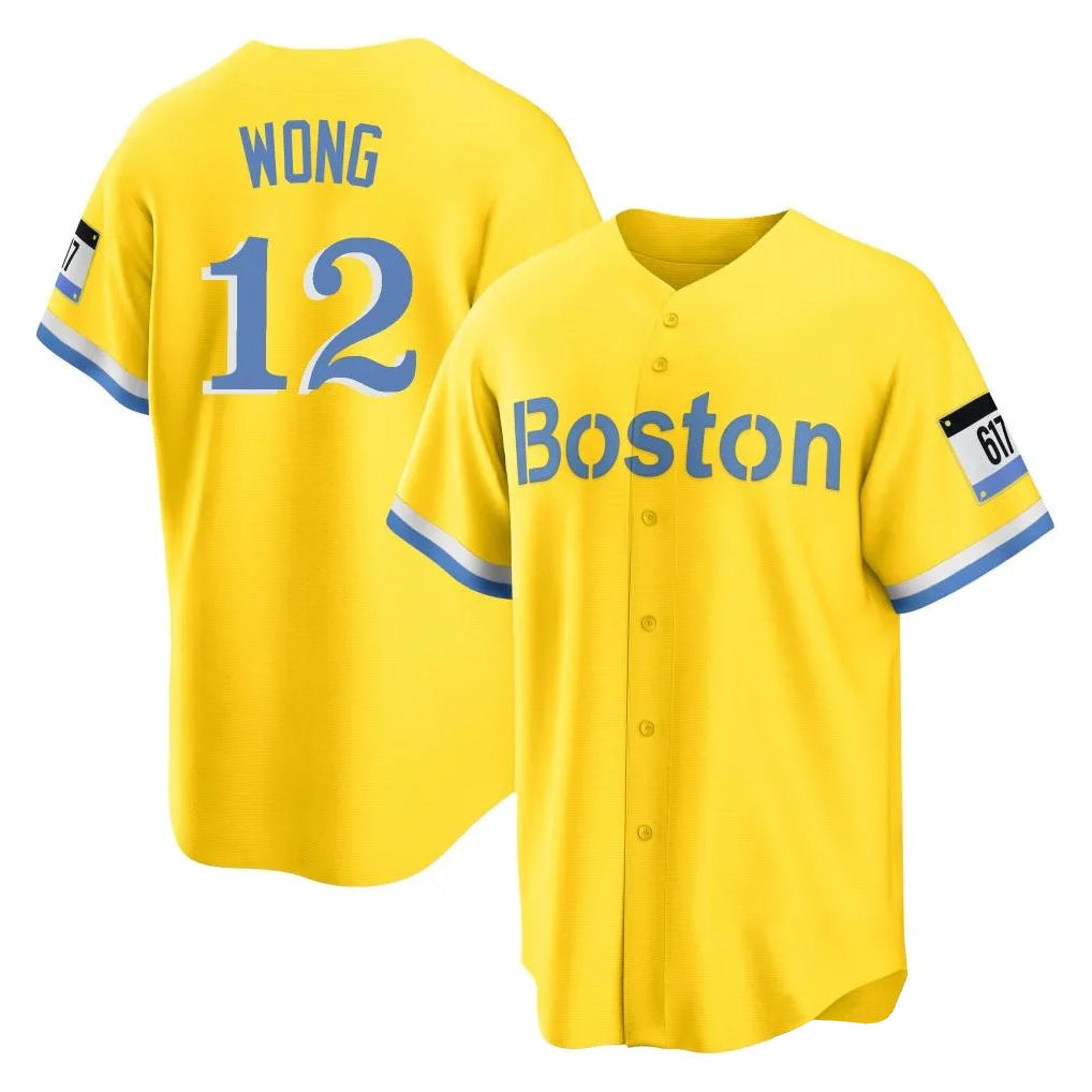 Elroe B.Red Sox #12 Connor Wong Player Yellow Home Game Stitched Jerseys