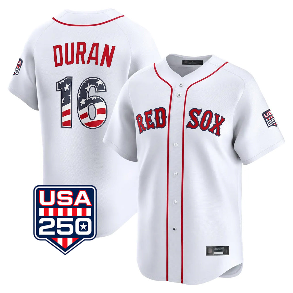 Elroe B.Red Sox #16 Jarren Duran Player White USA 250 Fourth of July Limited Home Game Stitched Jerseys