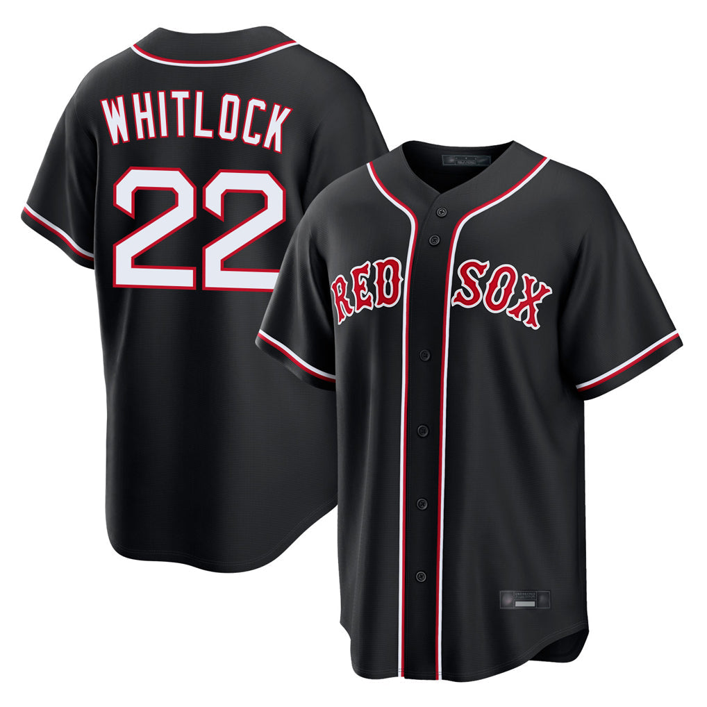 Elroe B.Red Sox #22 Garrett Whitlock Player Black Out Home Game Stitched Jerseys