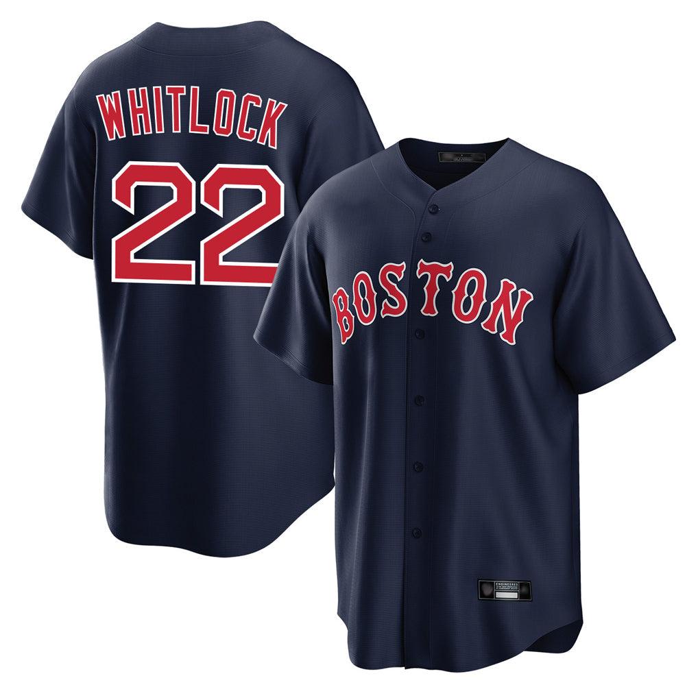 Elroe B.Red Sox #22 Garrett Whitlock Player Navy Home Game Stitched Jerseys