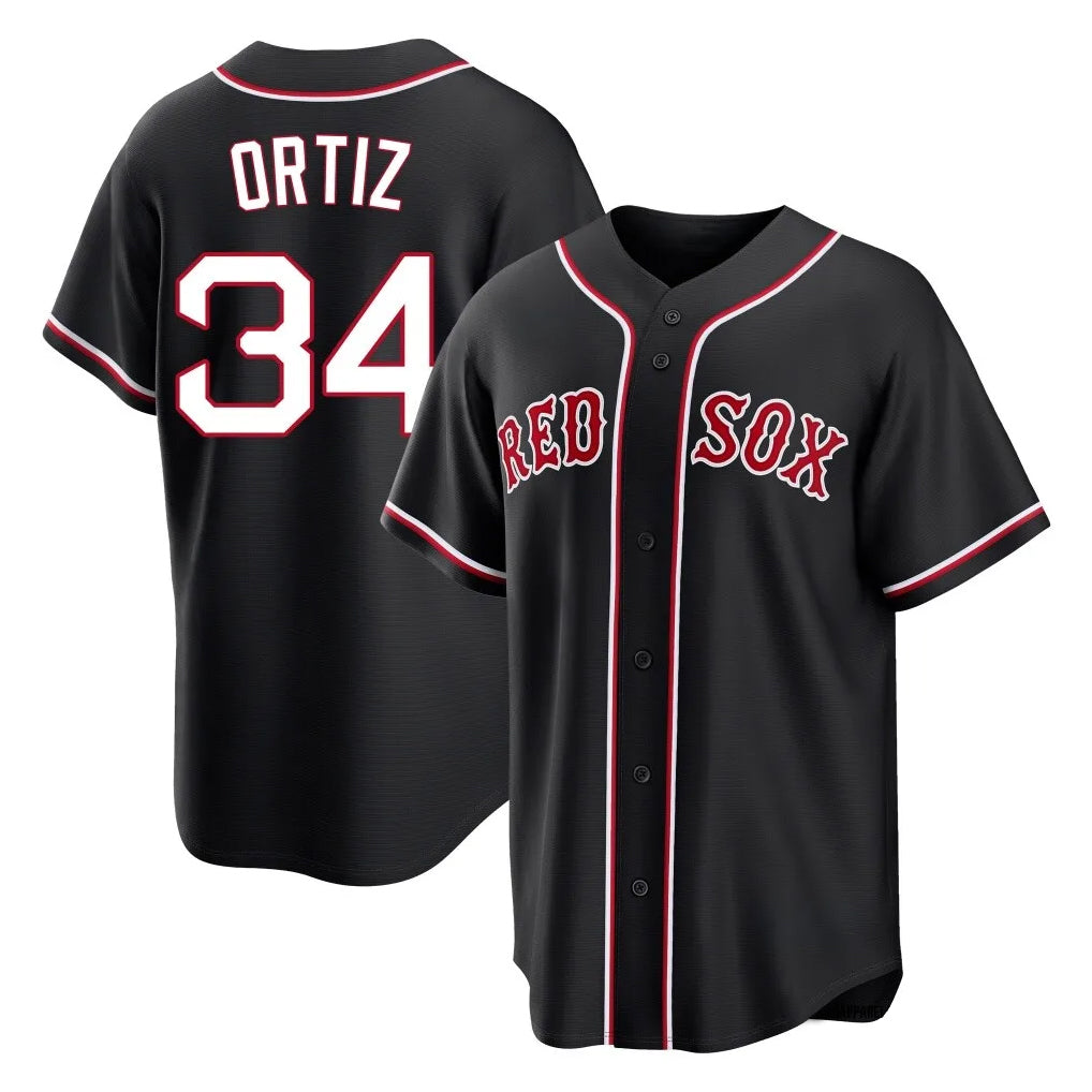 Elroe B.Red Sox #34 David Ortiz Player Black Out Home Game Stitched Jerseys