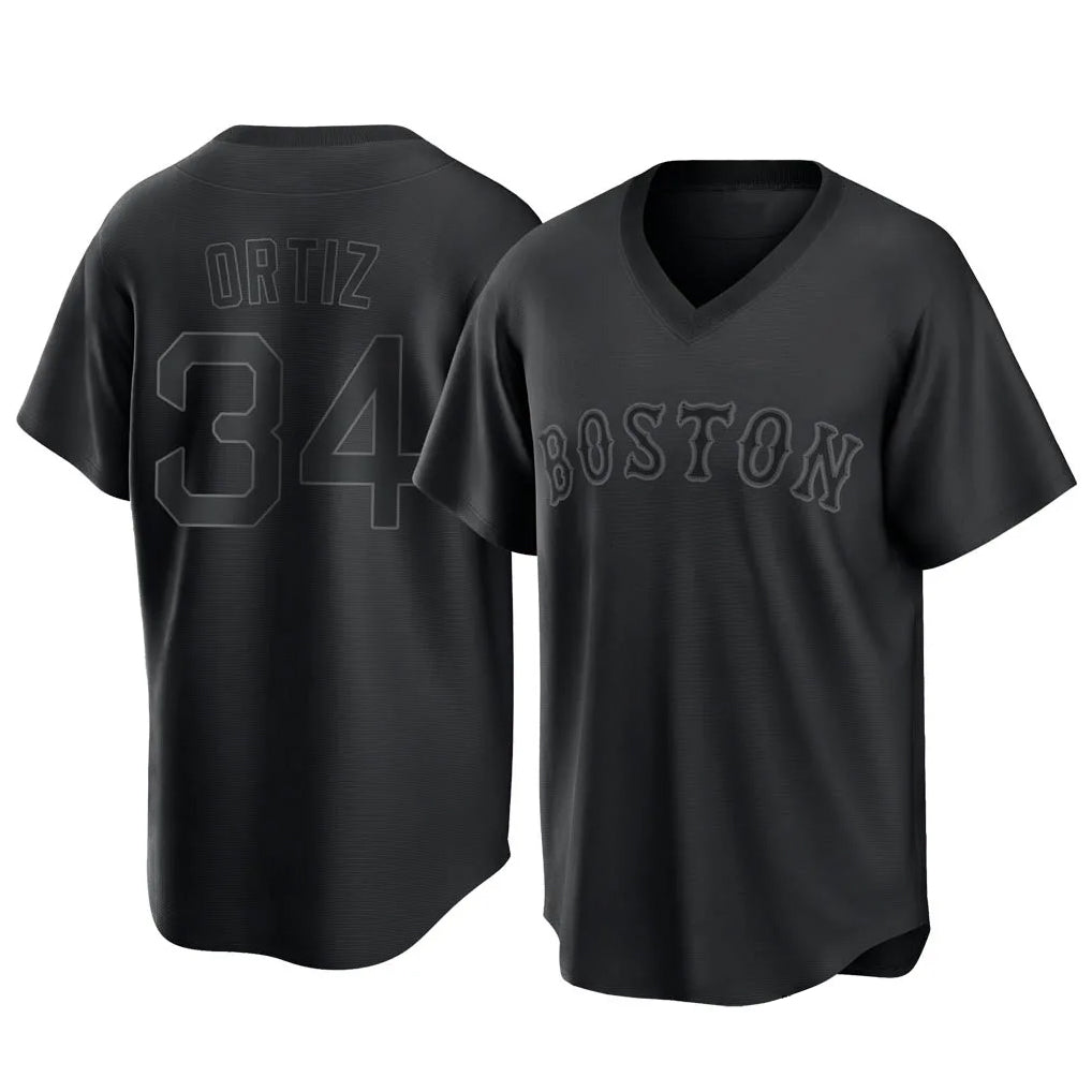 Elroe B.Red Sox #34 David Ortiz Player Black T-shirt Home Game Stitched Jerseys