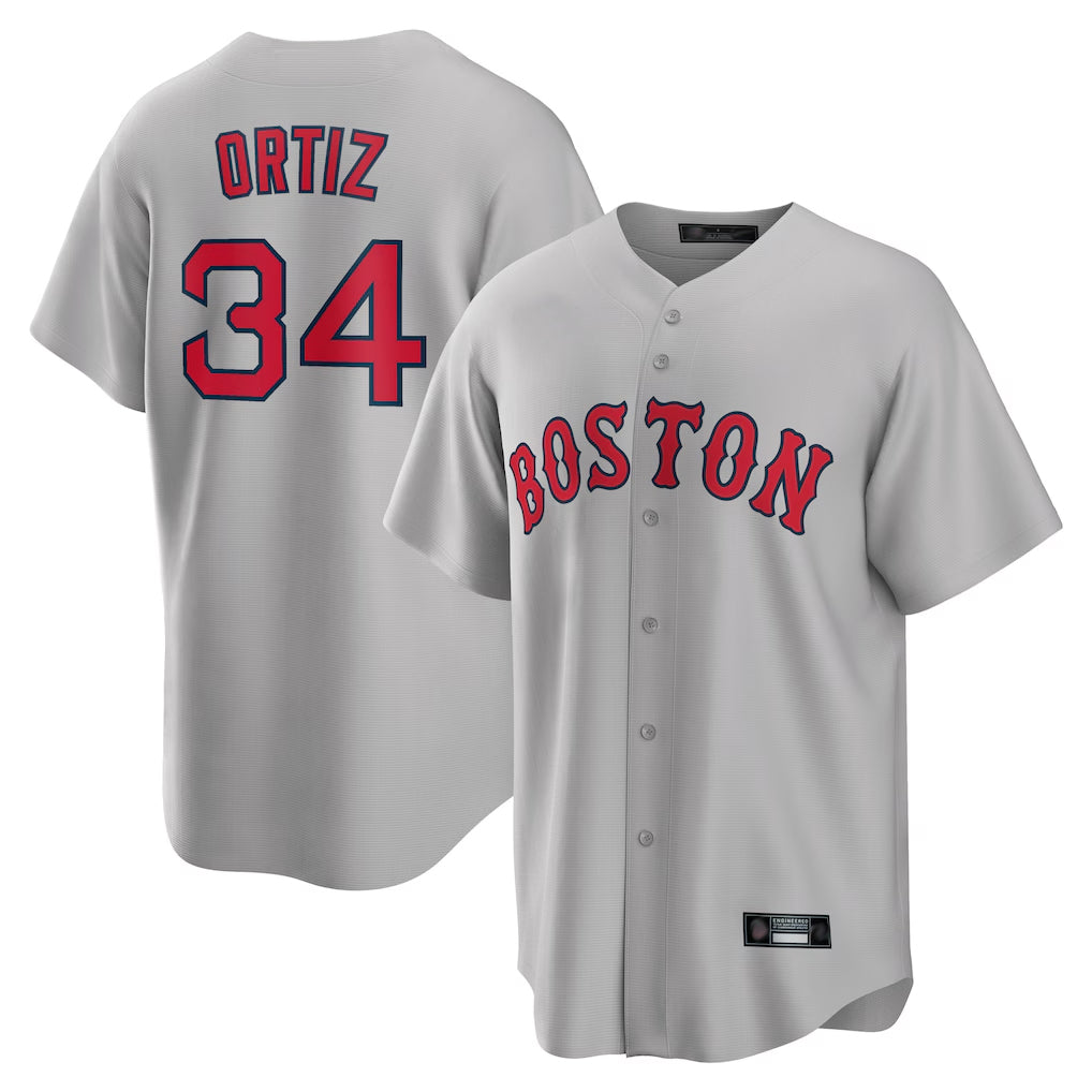 Elroe B.Red Sox #34 David Ortiz Player Gray Road Home Game Stitched Jerseys