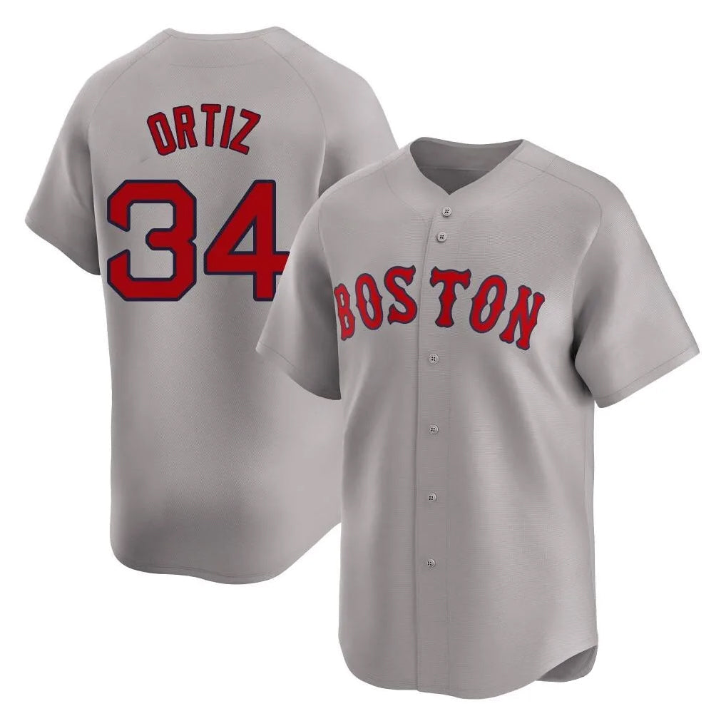 Elroe B.Red Sox #34 David Ortiz Player Gray Road Limited Home Game Stitched Jerseys
