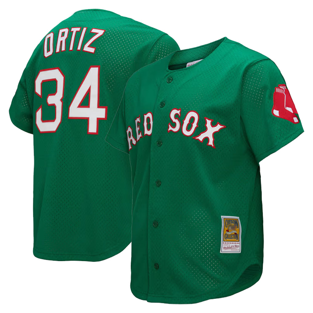Elroe B.Red Sox #34 David Ortiz Player Green Mitchell & Ness Cooperstown Collection Mesh Home Stitched Jerseys