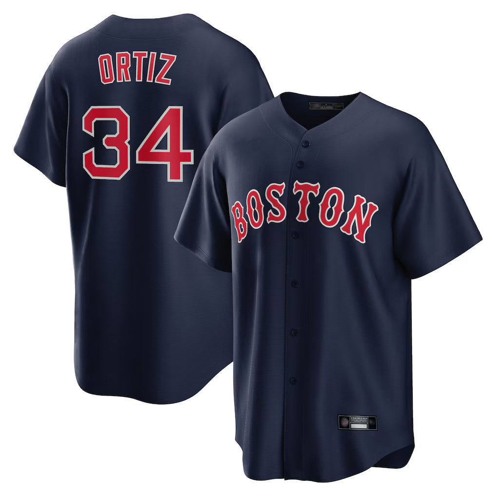 Elroe B.Red Sox #34 David Ortiz Player Navy Home Game Stitched Jerseys
