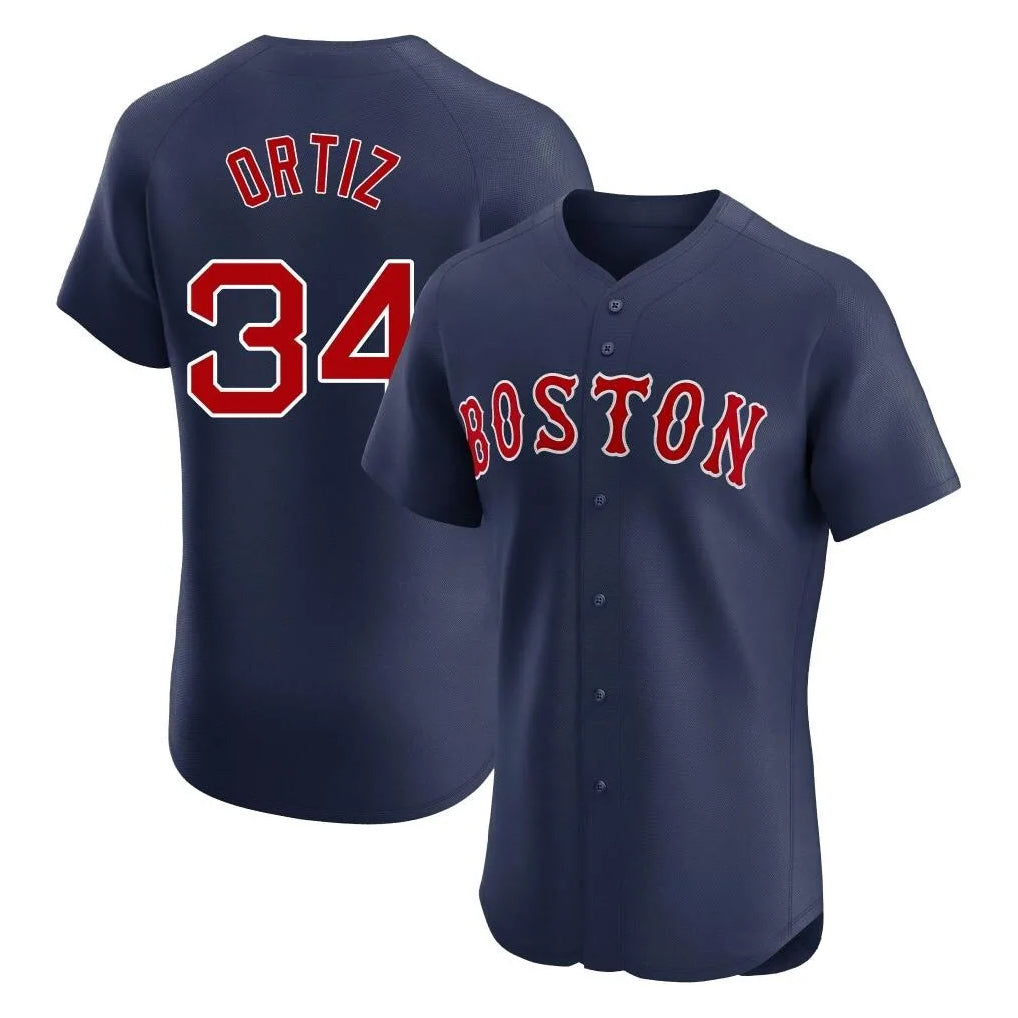 Elroe B.Red Sox #34 David Ortiz Player Navy Limited Elite Home Game Stitched Jerseys