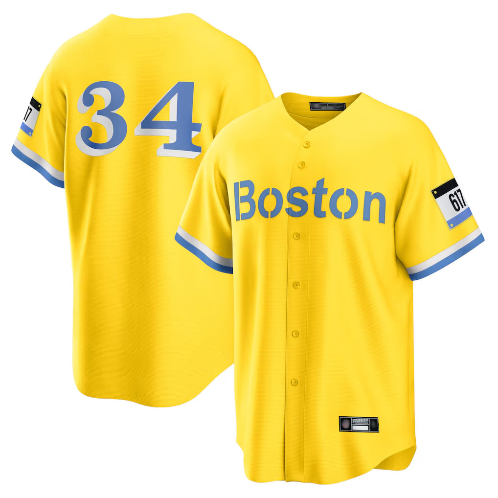 Elroe B.Red Sox #34 David Ortiz Player Yellow Home Game Stitched Jerseys