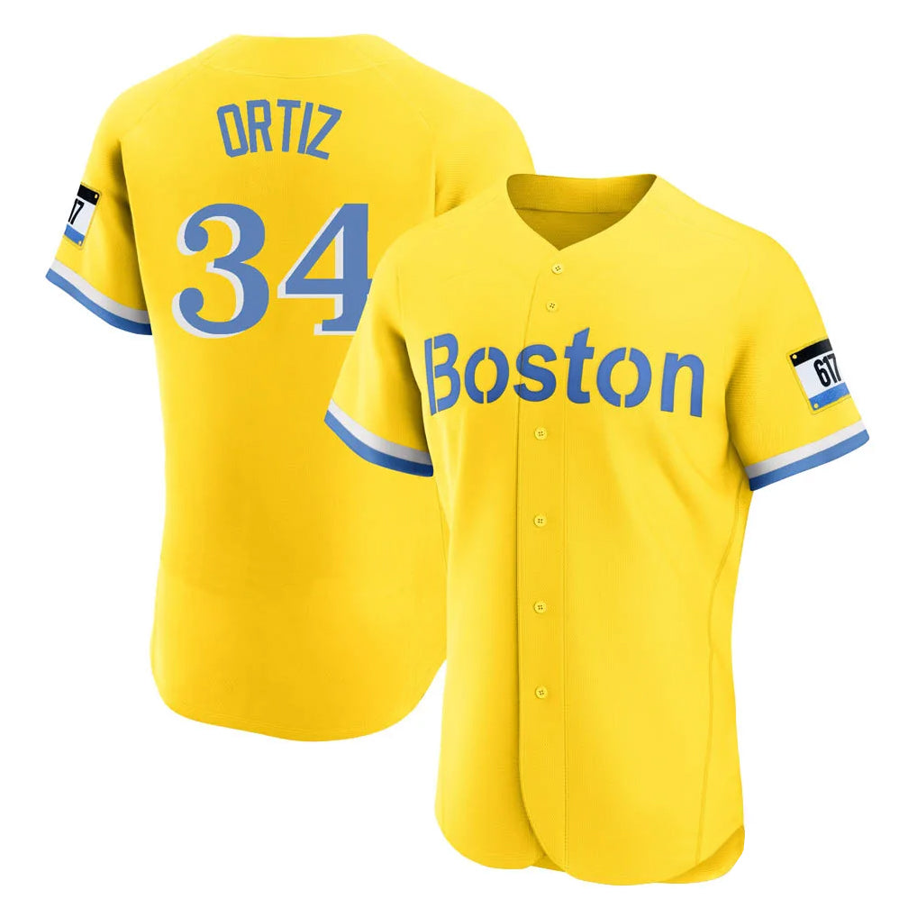 Elroe B.Red Sox #34 David Ortiz Player Yellow Limited Elite Home Game Stitched Jerseys