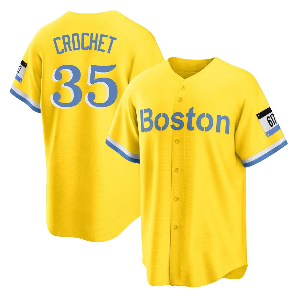 Elroe B.Red Sox #35 Garrett Crochet Player Yellow Home Game Stitched Jerseys