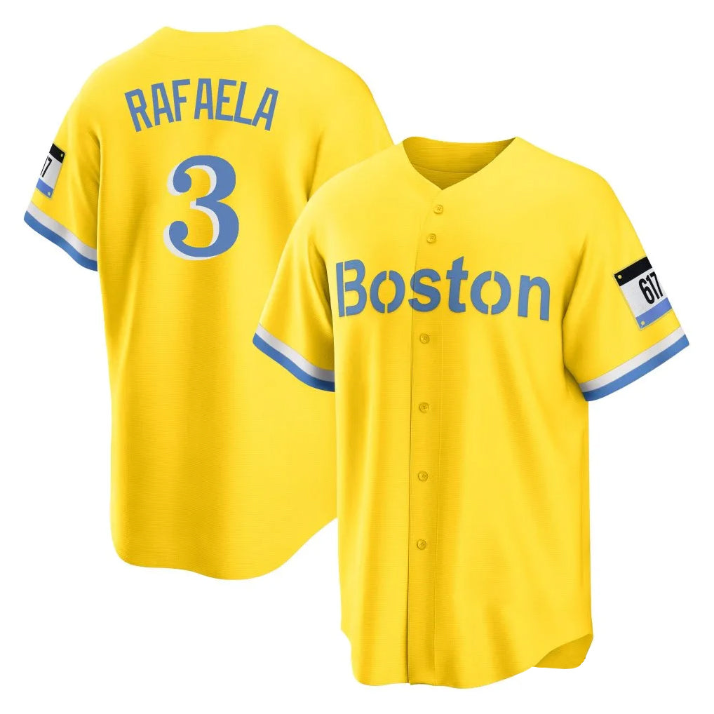 Elroe B.Red Sox #3 Ceddanne Rafaela Player Yellow Home Game Stitched Jersey