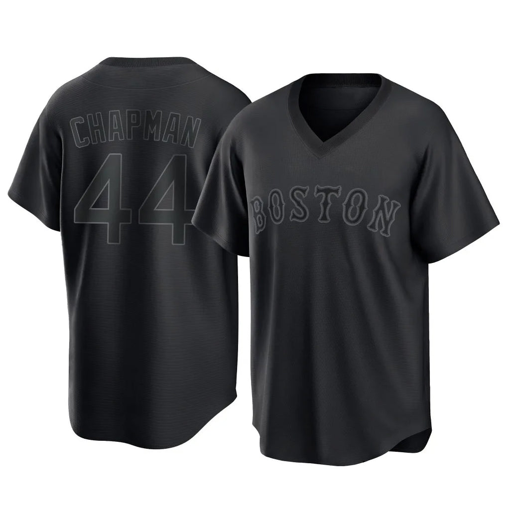 Elroe B.Red Sox #44 Aroldis Chapman Player Black T-shirt Home Game Stitched Jerseys