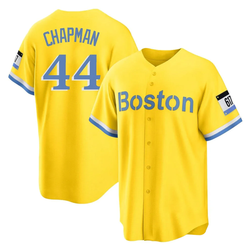 Elroe B.Red Sox #44 Aroldis Chapman Player Yellow Home Game Stitched Jerseys