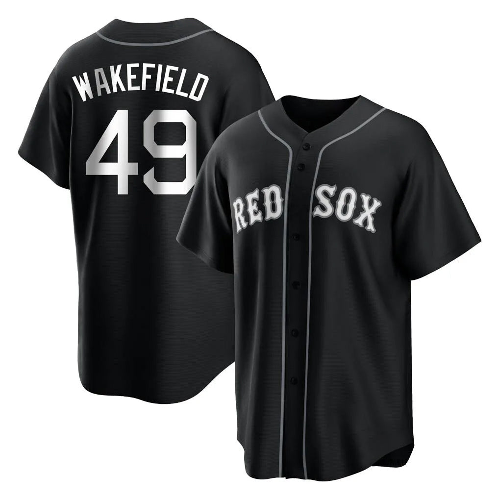 Elroe B.Red Sox #49 Tim Wakefield Player Black Home Game Stitched Jerseys