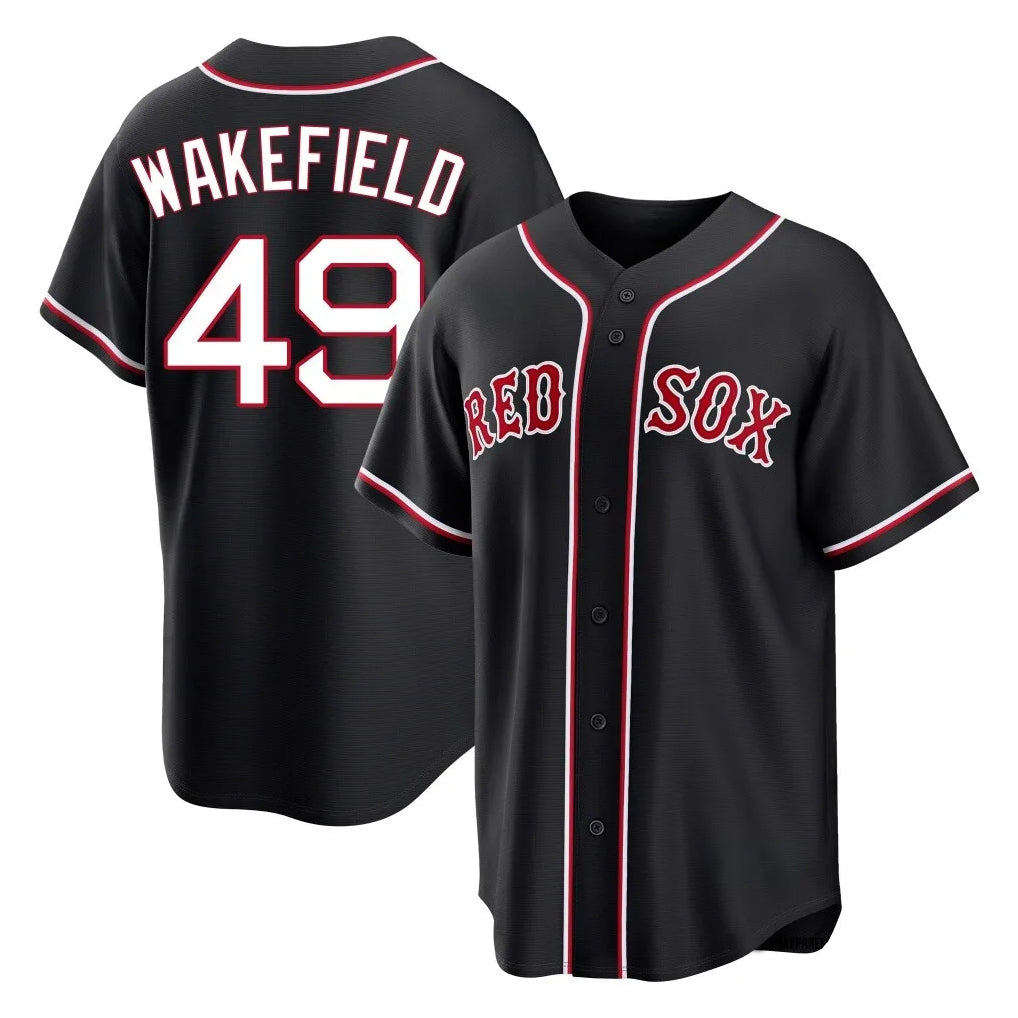 Elroe B.Red Sox #49 Tim Wakefield Player Black Out Home Game Stitched Jerseys