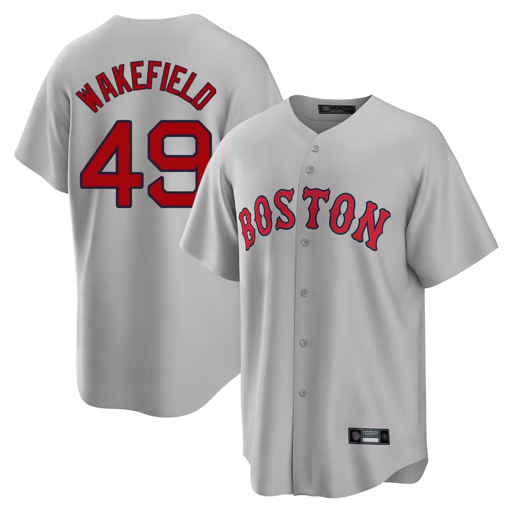 Elroe B.Red Sox #49 Tim Wakefield Player Gray Road Home Game Stitched Jerseys