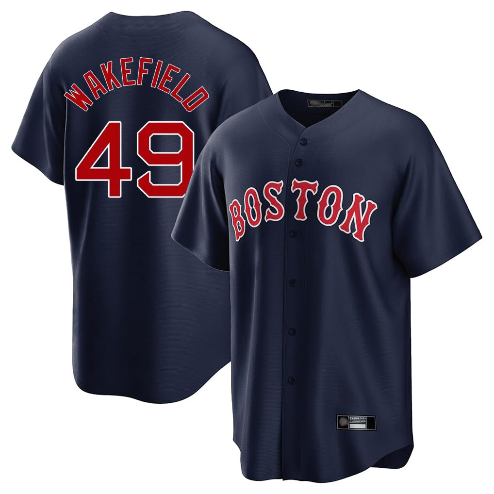 Elroe B.Red Sox #49 Tim Wakefield Player Navy Home Game Stitched Jerseys