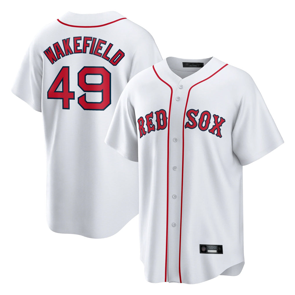 Elroe B.Red Sox #49 Tim Wakefield Player White Home Game Stitched Jerseys