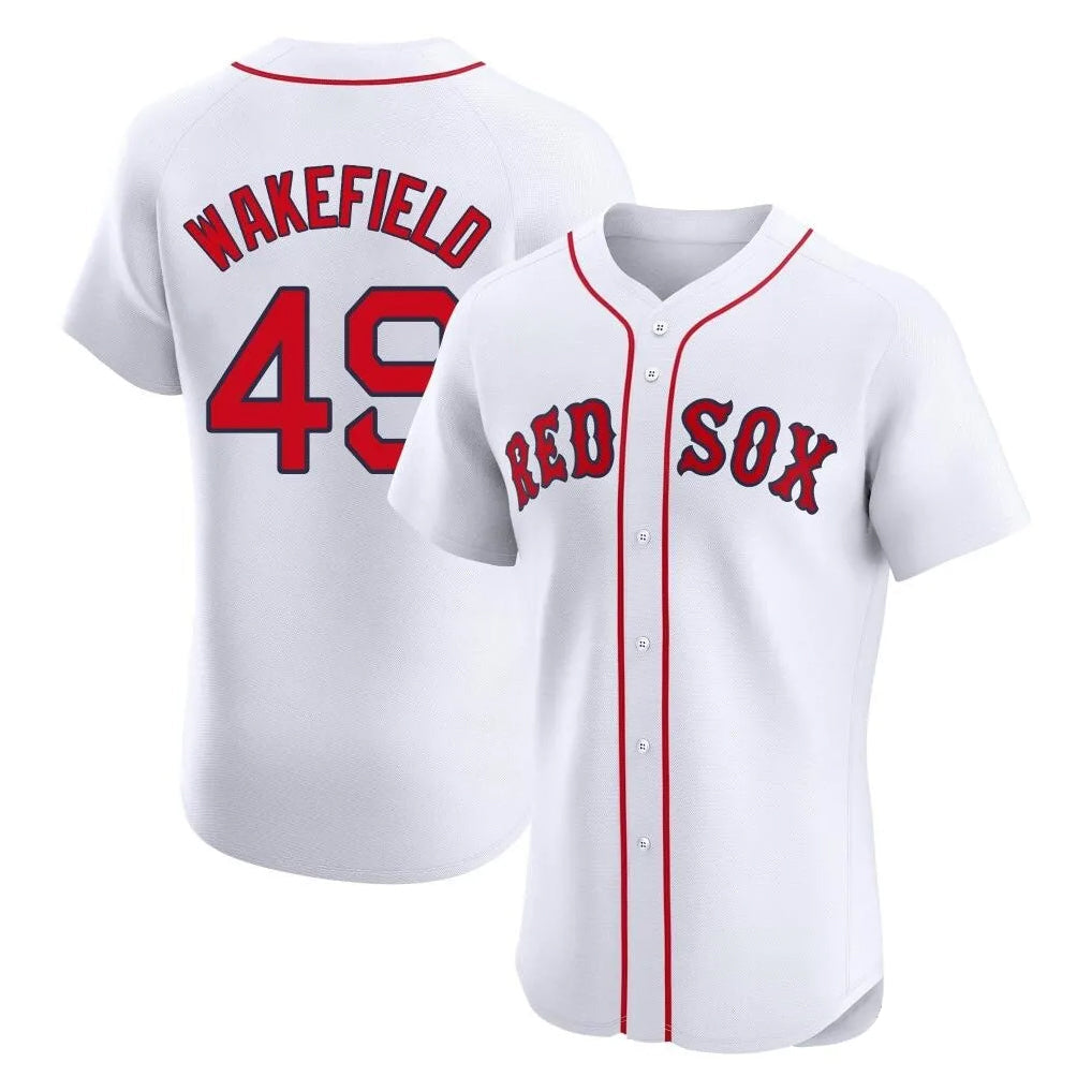 Elroe B.Red Sox #49 Tim Wakefield Player White Limited Elite Home Game Stitched Jerseys
