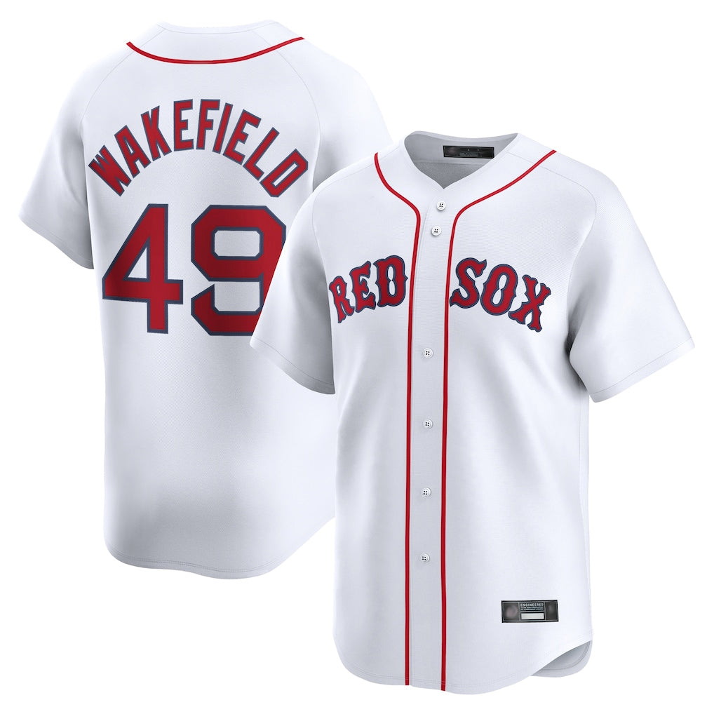 Elroe B.Red Sox #49 Tim Wakefield Player White Limited Home Game Stitched Jerseys