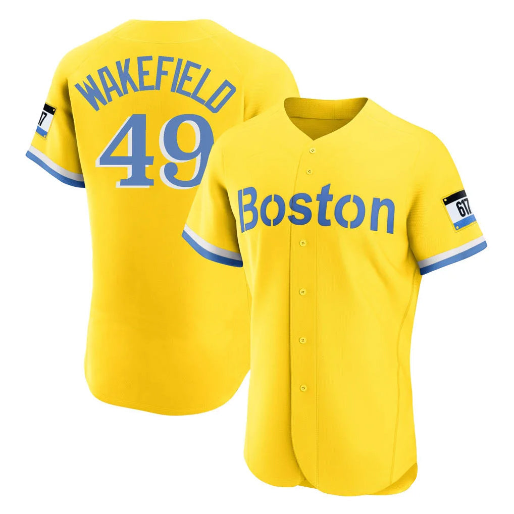 Elroe B.Red Sox #49 Tim Wakefield Player Yellow Limited Elite Home Game Stitched Jerseys