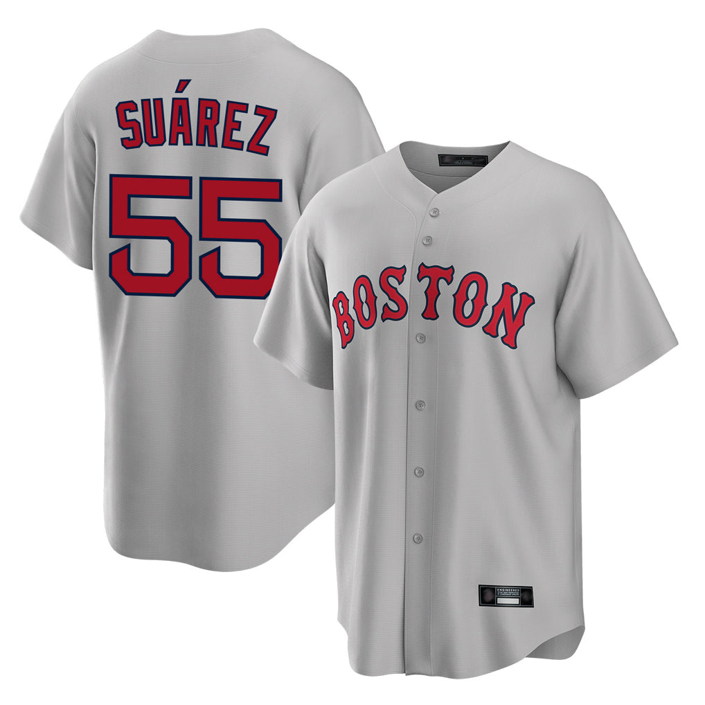Elroe B.Red Sox #55 Ranger Su¡§¡érez Player Gray Road Home Game Stitched Jerseys